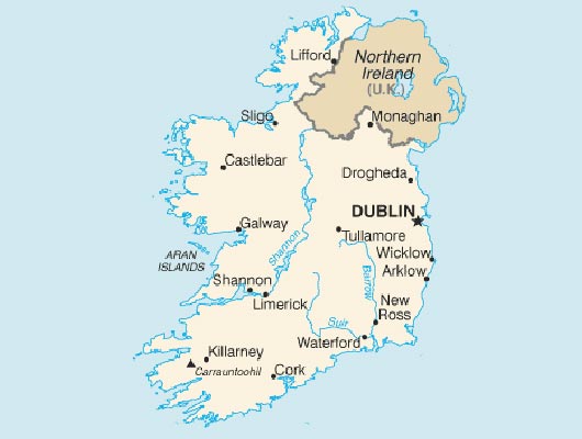 Map of Northern Ireland and Ireland